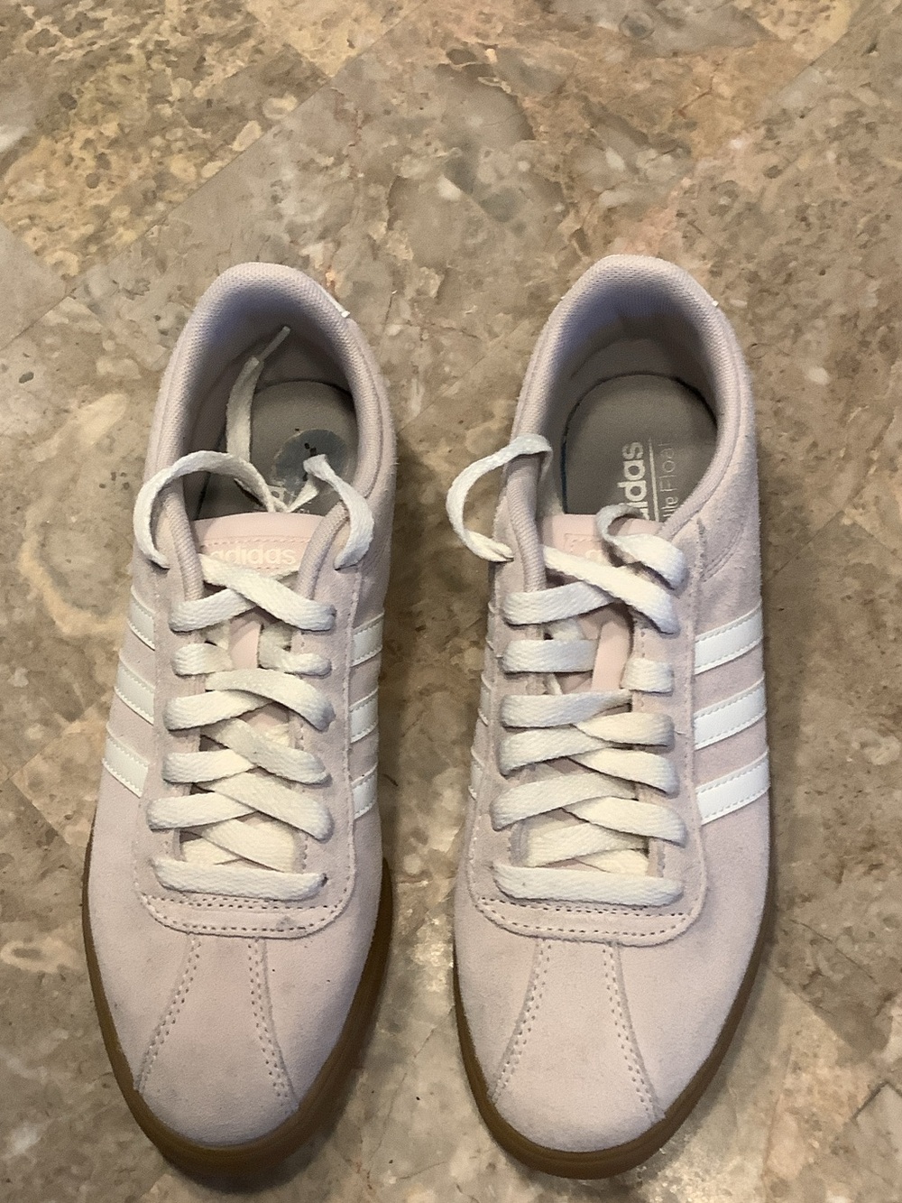 adidas Women's Suede Sneakers in Light Pink with White Stripes